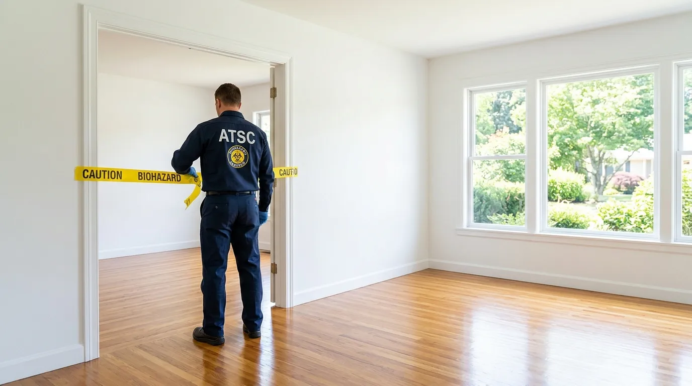 Certified biohazard cleanup crew performing Decomposition Cleanup in Freeport